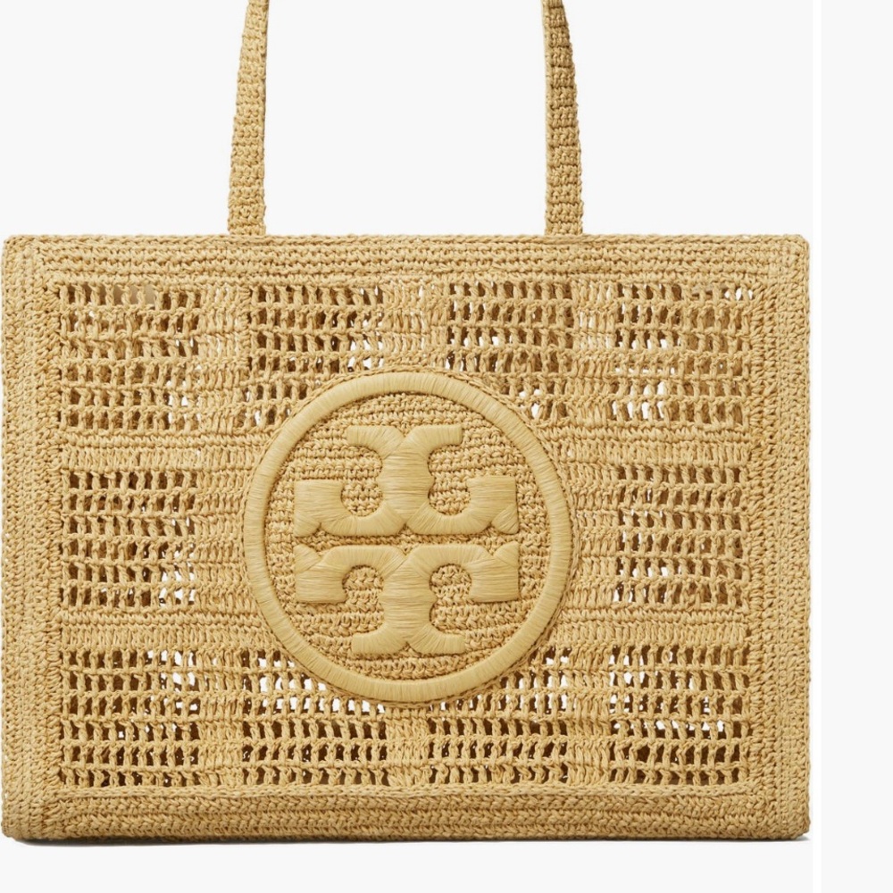 Tory Burch Tan Woven Ella LargeTote Bag